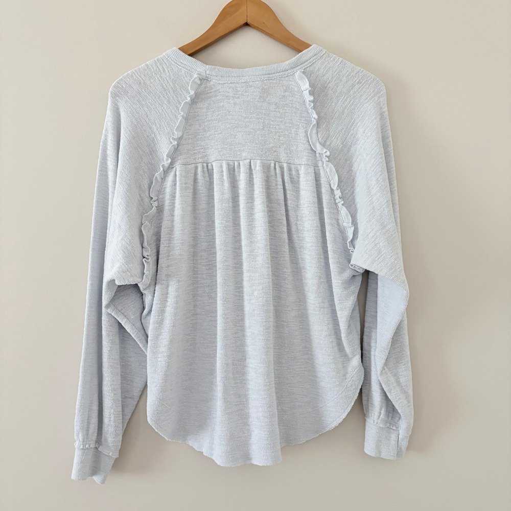 Pilcro Pullover Diana Small Blue Ruffled Raglan Thermal Slub Knit Anthropologie - Picture 6 of 12